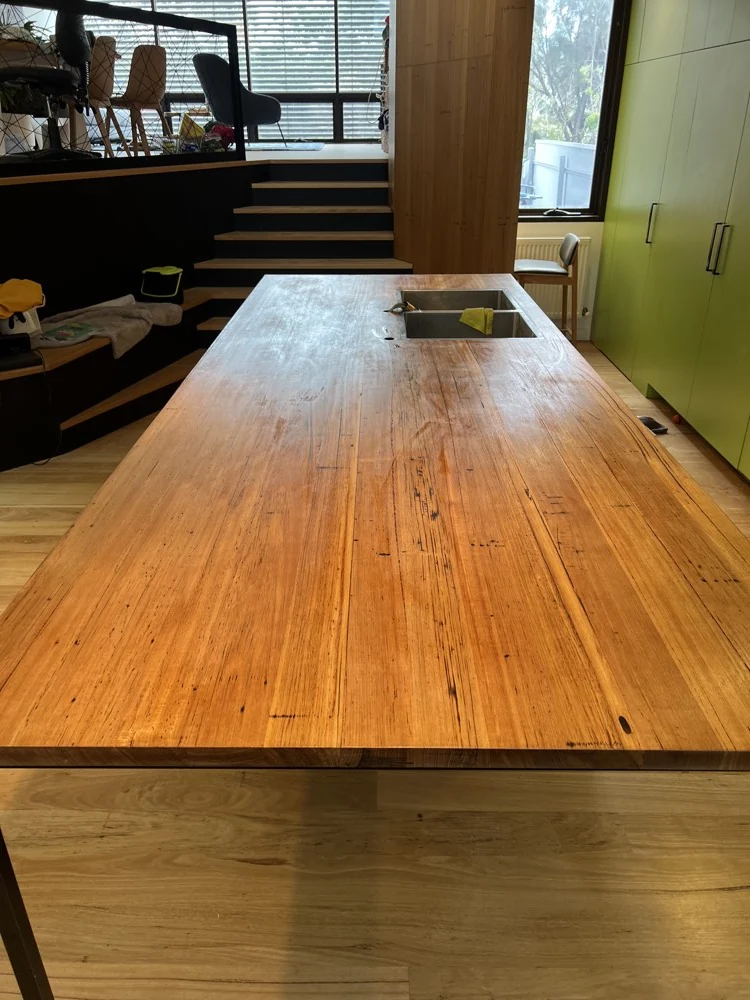 Restored hardwood kitchen benchtop at Clifton Hill
